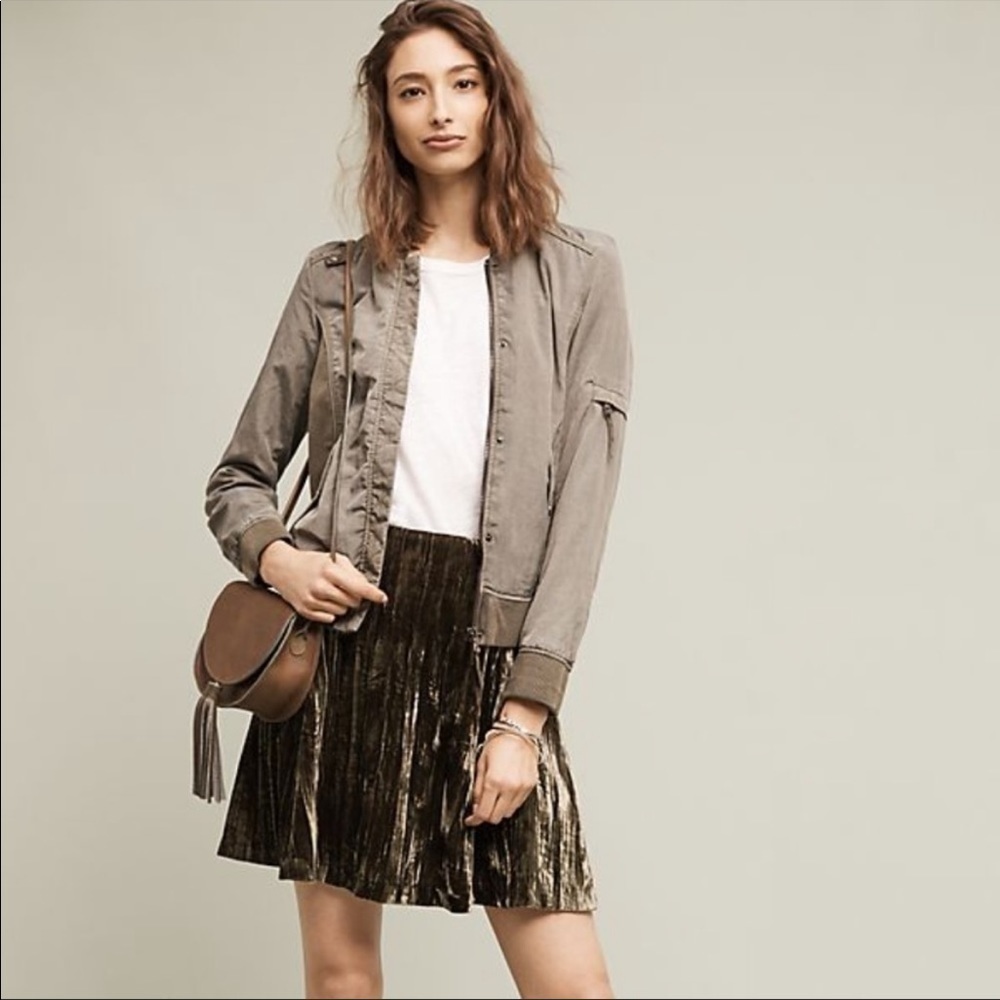 Anthropologie Maeve Skirt Above the Knee Crushed Velvet Olive Green 4